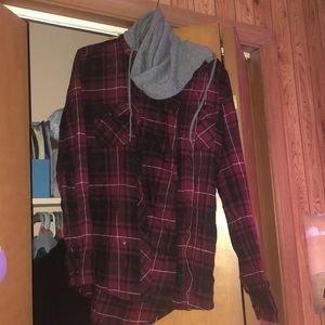 Red and black flannel with hood